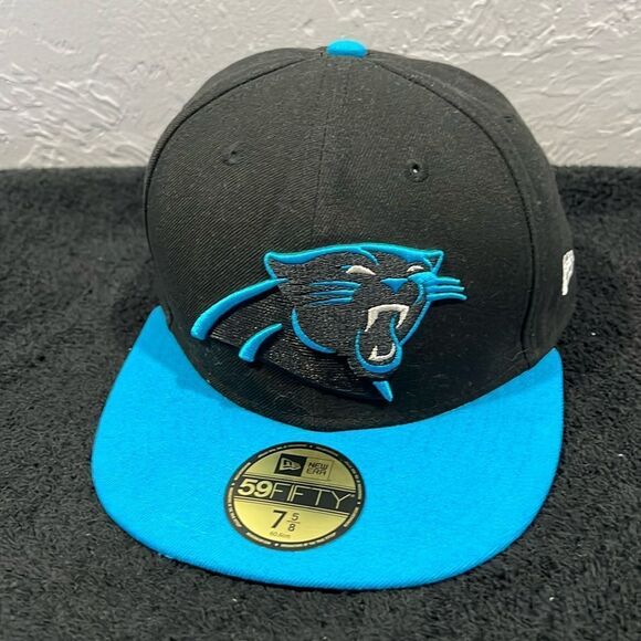 🔥🏈 “NEW” CAROLINA PANTHERS NFL New Era 59Fifty Fitted Flat Bill Hat Sz 7 5/8” - Picture 1 of 10